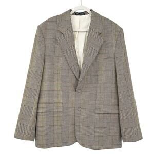 Zara Mens Business Academia Wool Blend Plaid Houndstooth Blazer Coat‎ Size 42